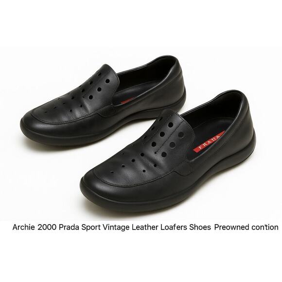 Prada Shoes - Archive 2000s Prada Sport Black Leather Loafers Shoes Size 39 Vintage Mens 6 W 8